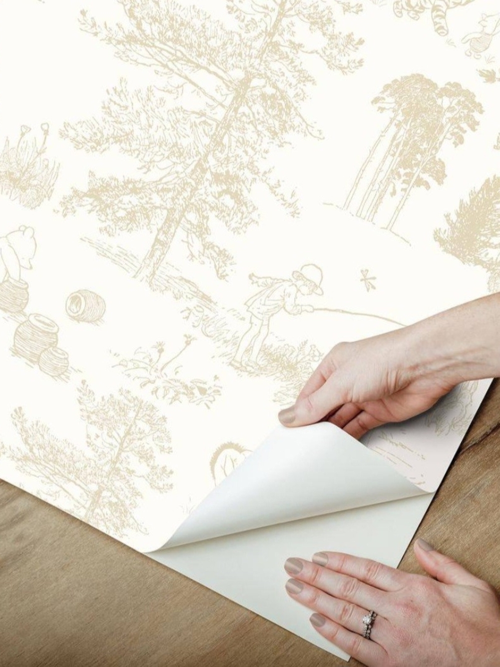 RoomMates Disney Winnie The Pooh Toile Beige Peel & Stick Wallpaper 1M